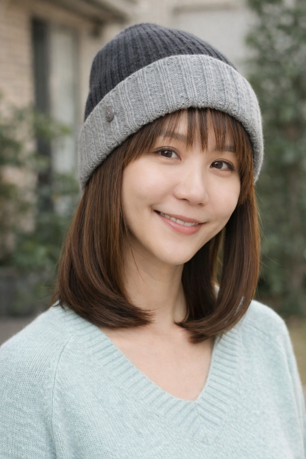 韓國製暖杏可可雙色針織保暖帽